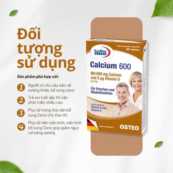 Viên uống EuRho Vital hỗ trợ bổ sung Calcium 600+ Vitamin D Natural Hantech (30 Viên - 60 viên)