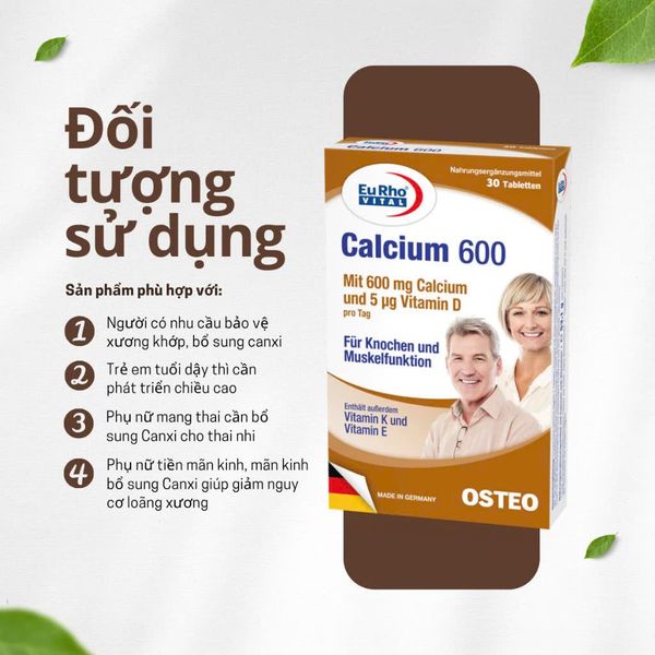 Viên uống EuRho Vital hỗ trợ bổ sung Calcium 600+ Vitamin D Natural Hantech (30 Viên - 60 viên)