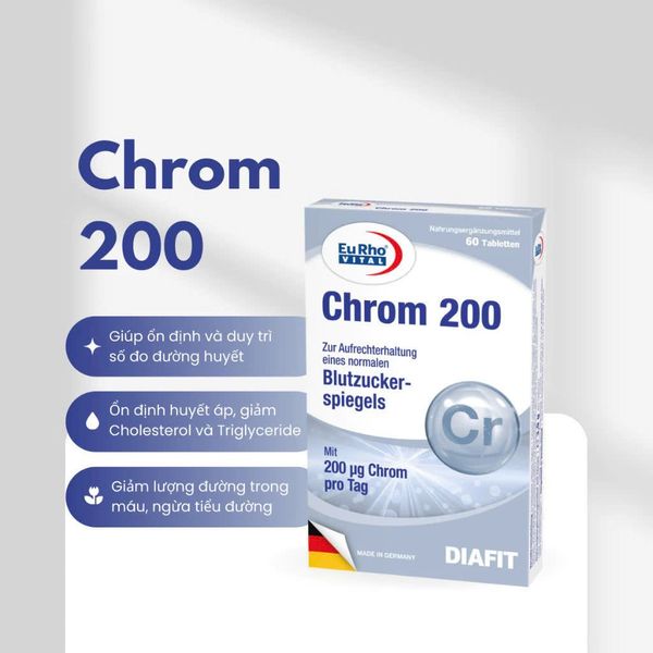 Viên uống Cải thiện độ nhạy Insulin, giảm tình trạng cao huyết áp EuRho® Vital Chrom 200