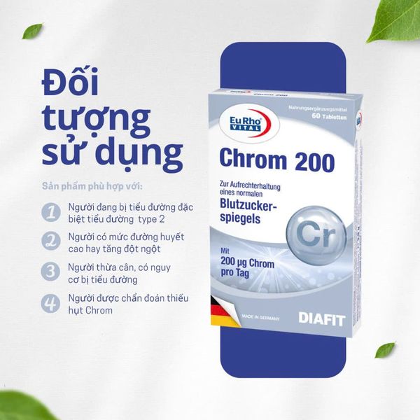 Viên uống Cải thiện độ nhạy Insulin, giảm tình trạng cao huyết áp EuRho® Vital Chrom 200
