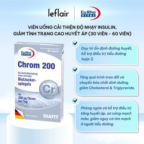 Viên uống Cải thiện độ nhạy Insulin, giảm tình trạng cao huyết áp EuRho® Vital Chrom 200