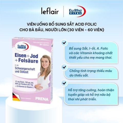 Viên uống Bổ sung sắt acid folic cho bà bầu, người lớn Eisen +Jod + Folsaure (30 viên - 60 viên)