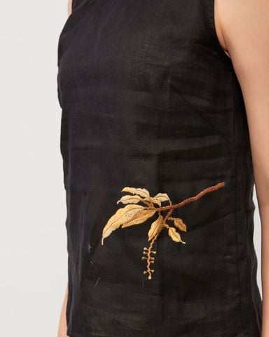 Áo Kiểu Nữ Không Tay Linen Hoa Thêu