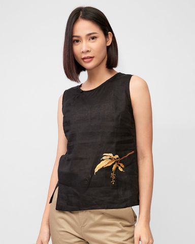 Áo Kiểu Nữ Không Tay Linen Hoa Thêu