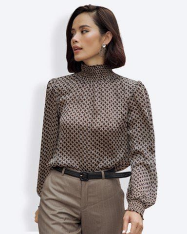 Áo Kiểu Nữ Tay Dài Họa Tiết