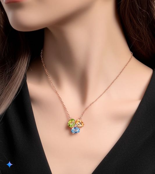 Dây Chuyền Bạc Mạ Vàng Hồng Citrine & Peridot & Topaz