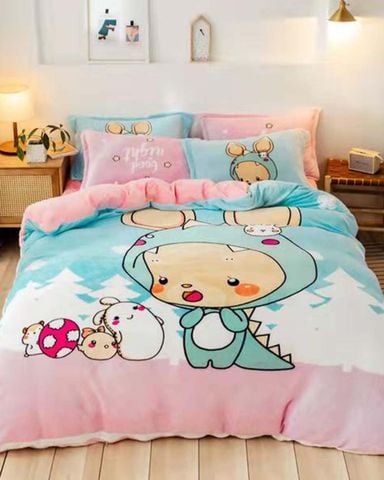 Bộ Ga Phủ Freesize & Vỏ Chăn Tuyết Nhung (4 Món) TN018