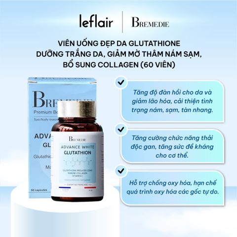 Viên Uống Đẹp Da Bremedie Glutathione Dưỡng Trắng Da, Giảm Mờ Thâm Nám, Bổ Sung Collagen (60 viên)