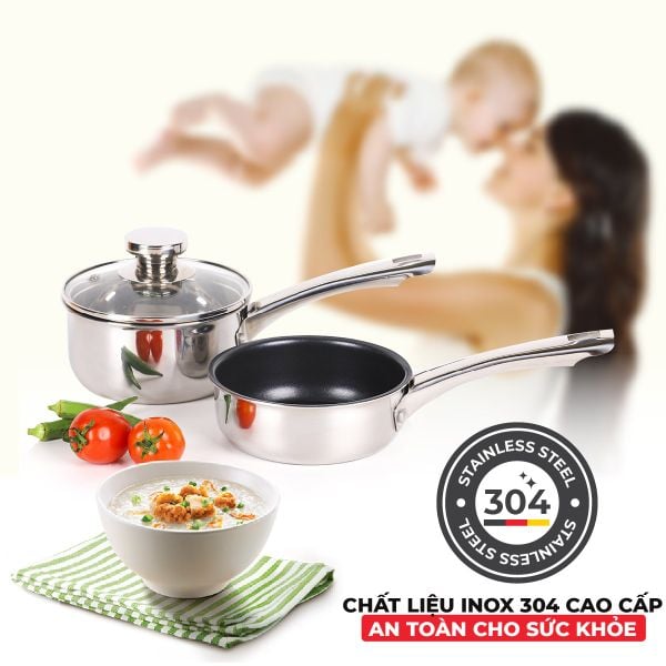 Bộ nồi chảo Inox 3 lớp liền khối Kalpen Baby