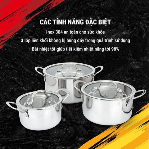 Bộ Nồi Inox 3 Lớp Liền Khối Kalpen Kampfer KF1