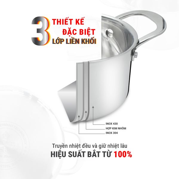 Bộ Nồi Inox 3 Lớp Liền Khối Kalpen Kampfer KF1