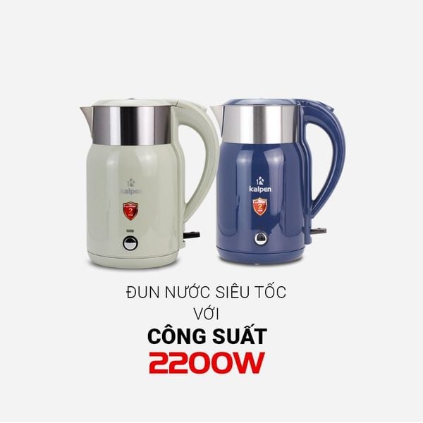 Ấm Đun Nước Siêu Tốc Kalpen KK68, 1800ml Công Suất 2200W (Trắng)