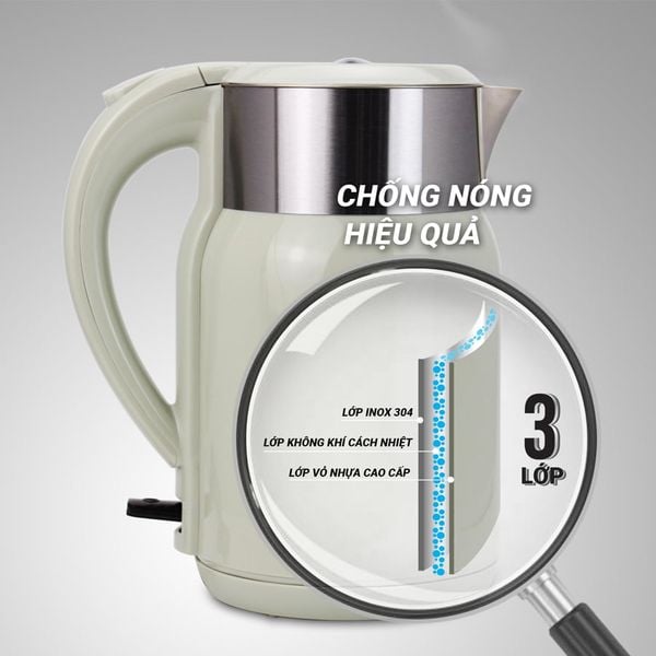Ấm Đun Nước Siêu Tốc Kalpen KK68, 1800ml Công Suất 2200W (Trắng)