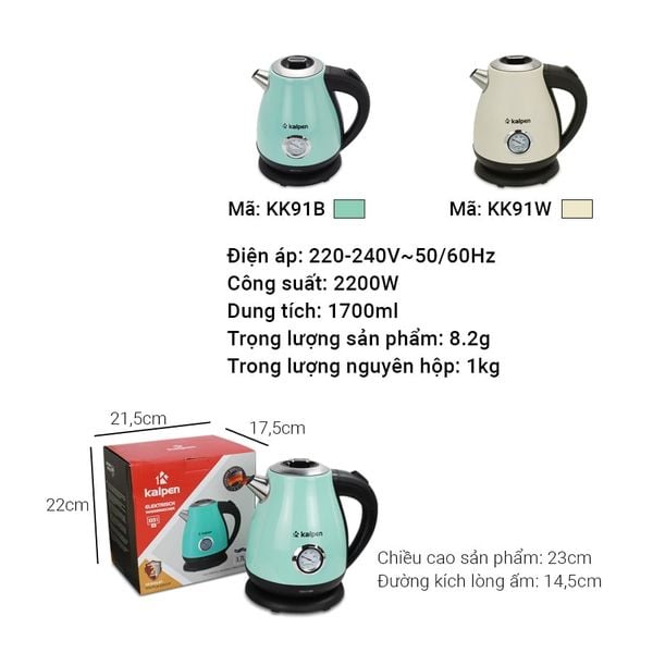 Ấm đun nước siêu tốc Kalpen KK91 1.7L-2200W