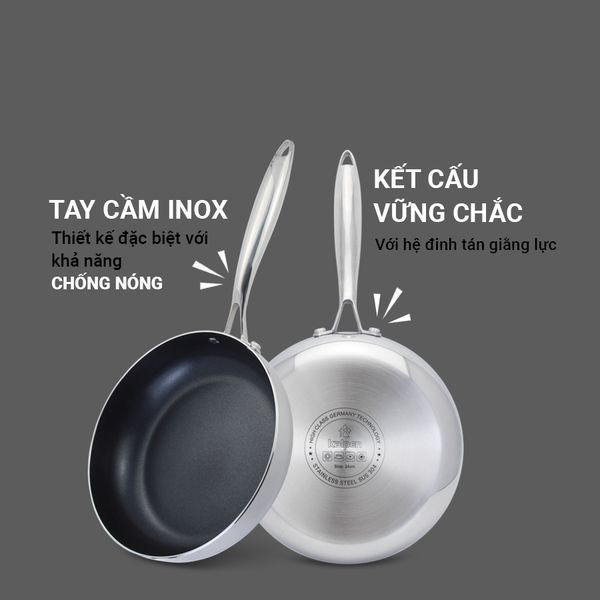 Chảo Inox 3 lớp liền khối chống dính Kalpen Kazler
