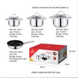 Bộ nồi inox 304 cao cấp 5 đáy Kalpen Lermat L2