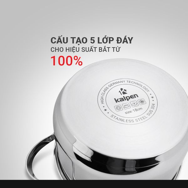 Nồi Inox 304 cao cấp 5 đáy Kalpen Lermat