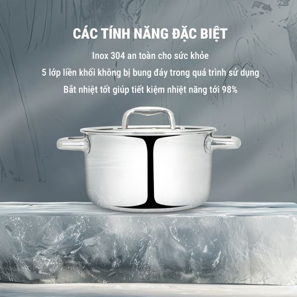 Nồi Inox 5 lớp liền khối Kalpen Lager