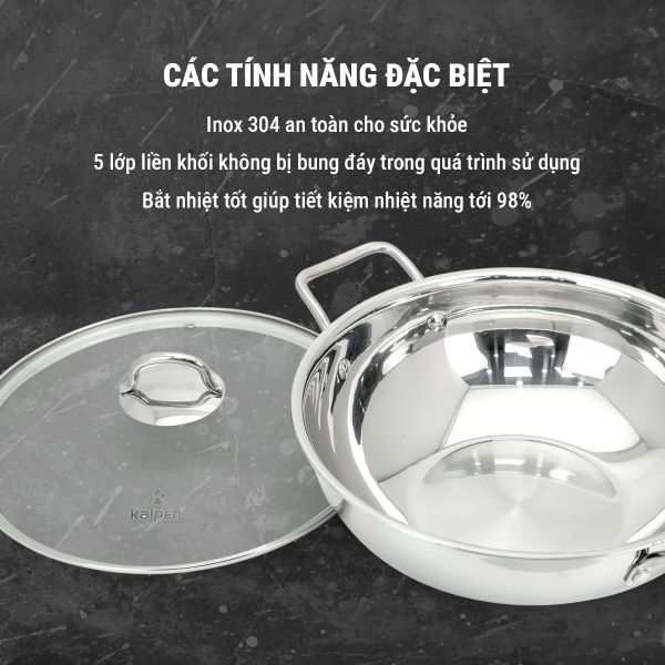 Chào Xào Inox Năm Lớp Liền Khối Kalpen Lager Size 28cm