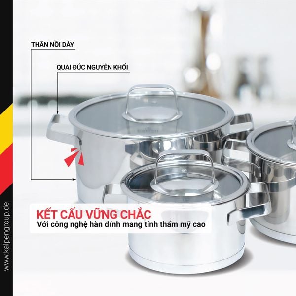 Bộ nồi inox 304 cao cấp 5 đáy Kalpen Mendy MD1