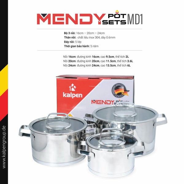 Bộ nồi inox 304 cao cấp 5 đáy Kalpen Mendy MD1