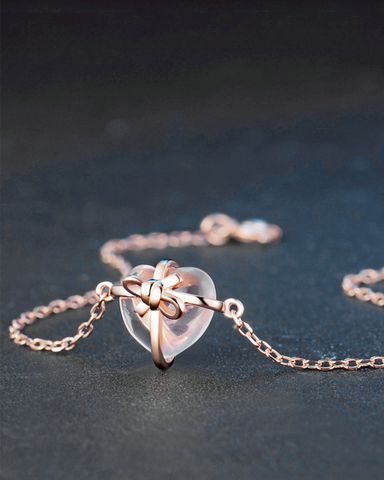 Vòng Tay Bạc Mạ Vàng Hồng Thạch Anh Hồng Lovely Heart