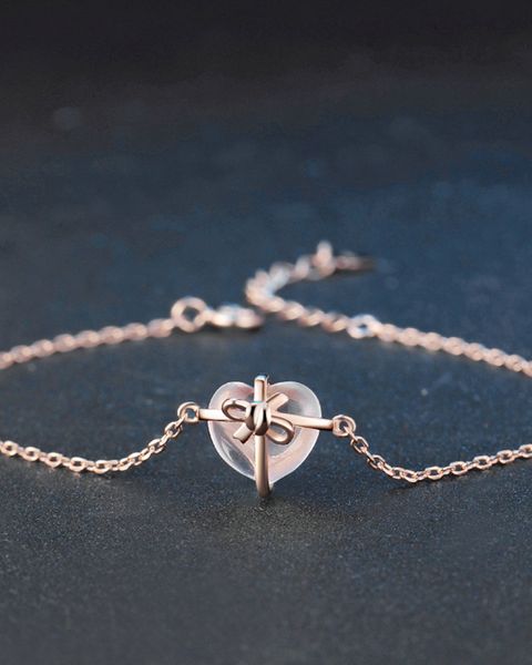 Vòng Tay Bạc Mạ Vàng Hồng Thạch Anh Hồng Lovely Heart