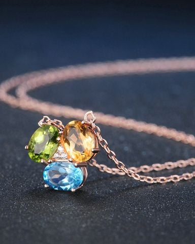 Dây Chuyền Bạc Mạ Vàng Hồng Citrine & Peridot & Topaz