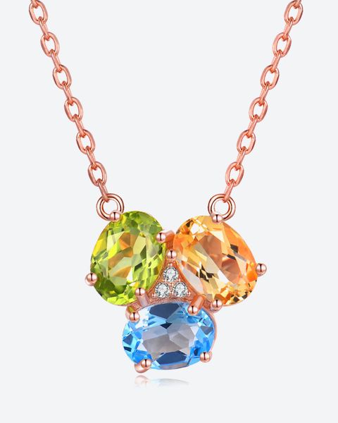 Dây Chuyền Bạc Mạ Vàng Hồng Citrine & Peridot & Topaz