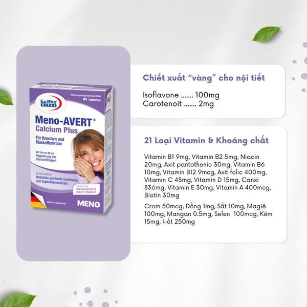 Viên uống Hỗ trợ cân bằng nội tiết tố nữ EuRho® Vital Meno-AVERT® Calcium Plus (30 viên)