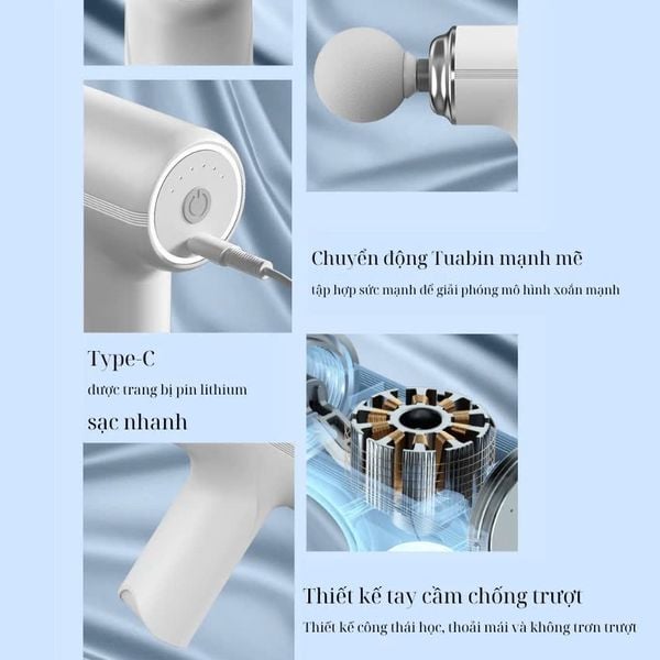 Máy Massage Cầm Tay JOOU MG203 pin siêu bền, 6 tốc độ, 4 đầu thay