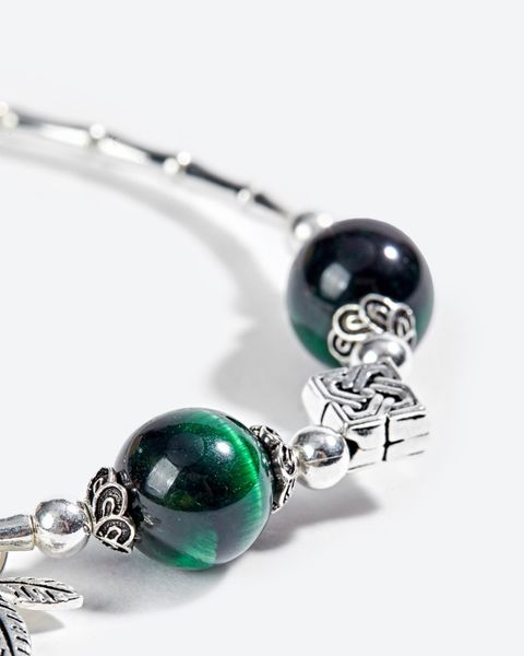 Vòng Tay Mắt Hổ Xanh Charm Chuồn Chuồn