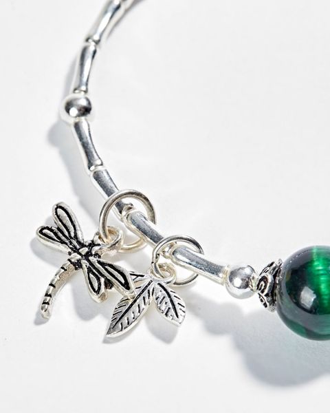 Vòng Tay Mắt Hổ Xanh Charm Chuồn Chuồn