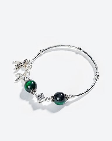 Vòng Tay Mắt Hổ Xanh Charm Chuồn Chuồn