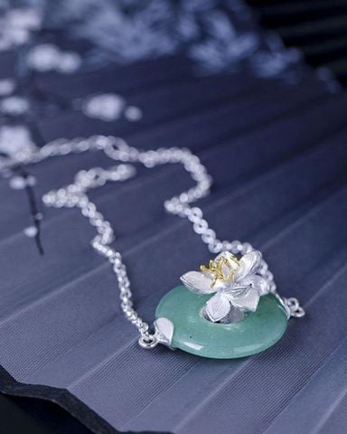Lắc Tay Bạc Hoa sen Đá Aventurine Xanh