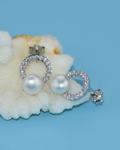 Bông Tai White Circle Pearl