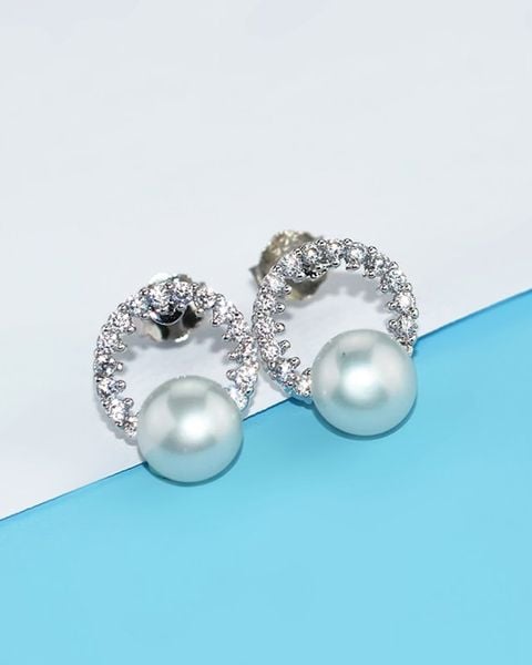 Bông Tai White Circle Pearl