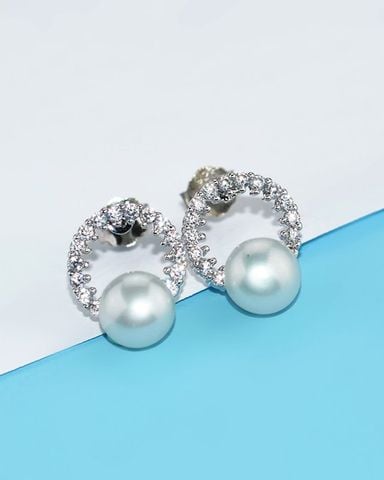 Bông Tai White Circle Pearl