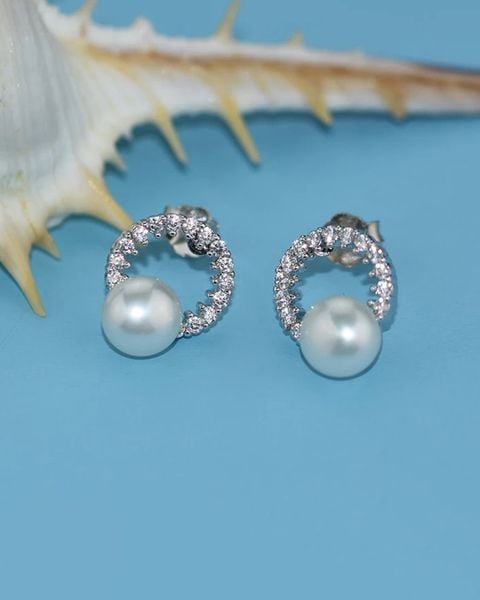 Bông Tai White Circle Pearl