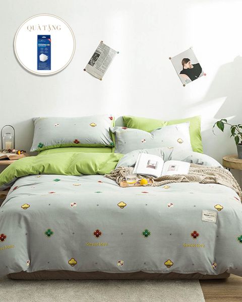 Bộ Drap & Chăn Chần Cotton Print 160x200 (4 Món) (Tặng 1 Hộp 10 Khẩu Trang 4D)