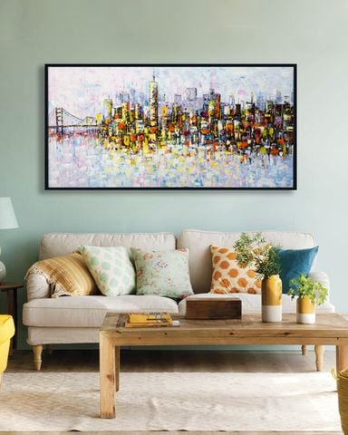 Tranh Sơn Dầu Vẽ Tay Xóm Cầu Dây