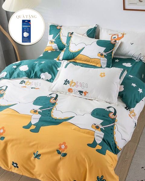 Bộ Drap & Chăn Cotton 180x200 (5 Món) (Tặng 1 Hộp Khẩu Trang 4D) FNP052