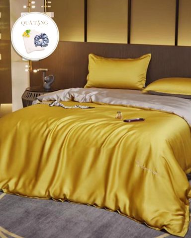 Bộ Drap & Chăn Cao Cấp Vàng Chanh Mix Hồng Phấn 160x200 (5 Món)