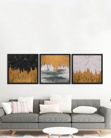 Bộ 3 Tranh Sơn Dầu Vẽ Tay Vàng Kim