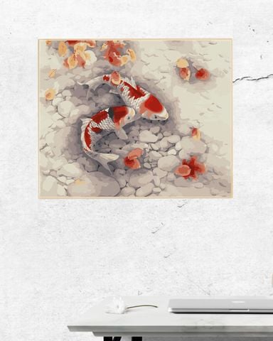 Tranh Sơn Dầu Số Hóa Tự Tô Cá Chép Koi