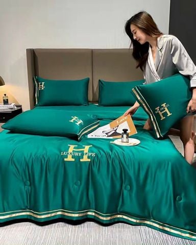 Bộ Drap & Chăn Hè Lụa Luxury 180x200 (5 Món)