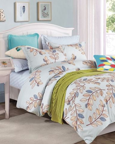 Bộ Drap & Chăn Microtex In Hình Bông 160x200 (5 Món)