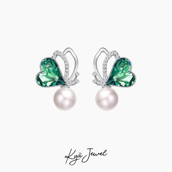 Khuyên tai bạc nữ cánh bướm đá Swarovski và ngọc trai