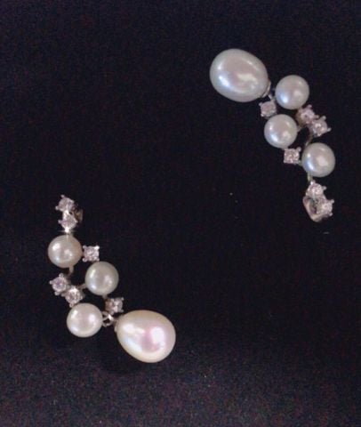 Hoa Tai Nữ Kya Jewel Ngọc Trai Tự Nhiên Sang Trọng Độc Đáo (BẠC, TRẮNG) E212