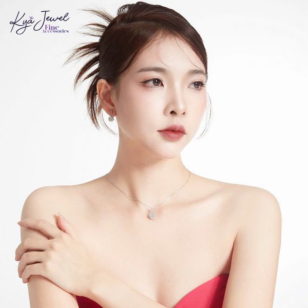 Bộ Trang Sức Nữ Kya Jewel Đá Trắng Tròn (Bạc) ( Dây chuyền & Bông tai )